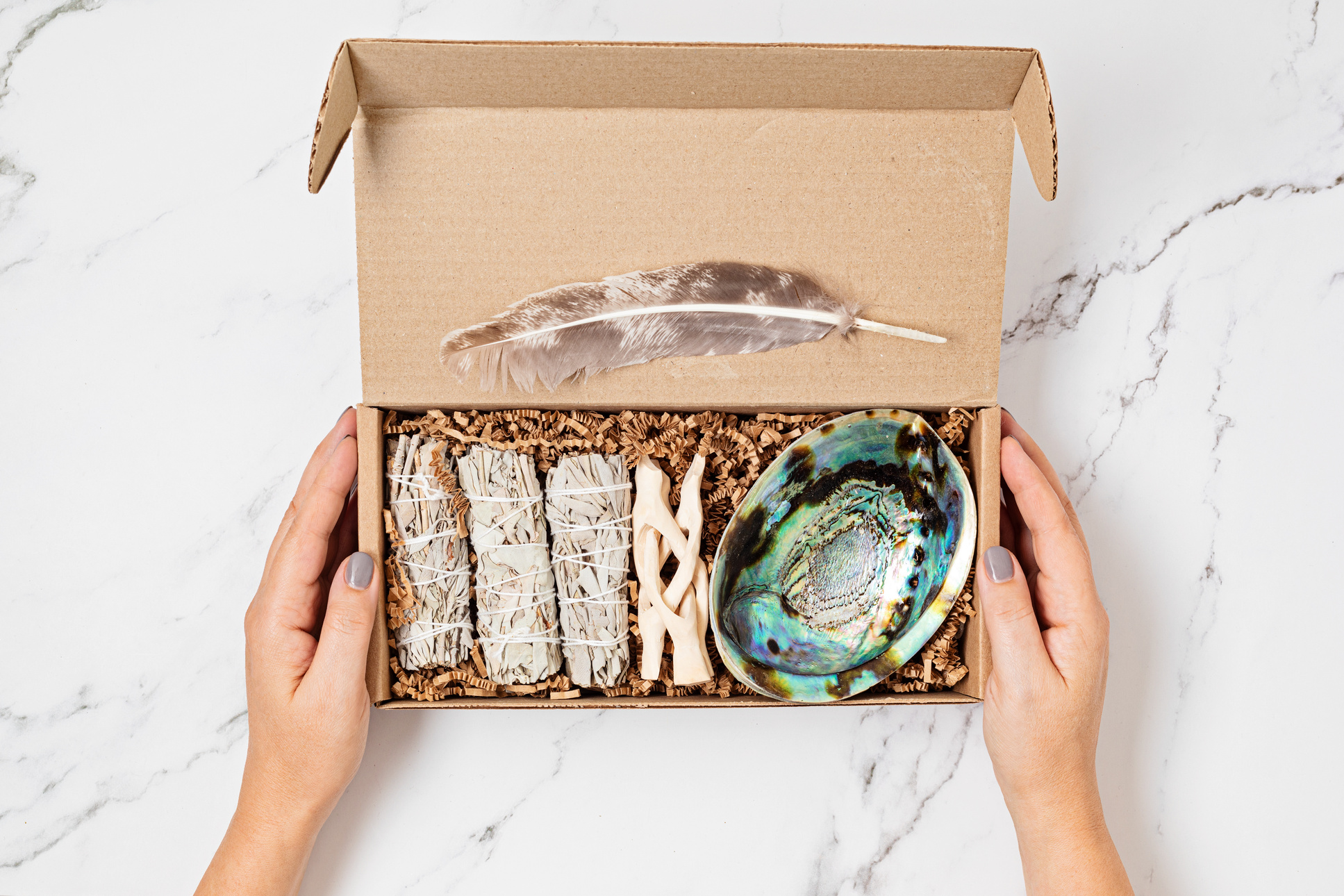 Smudge Kit with White Sage, Palo Santo, Abalone Shell. Natural Elements for Cleansing Negative Energy